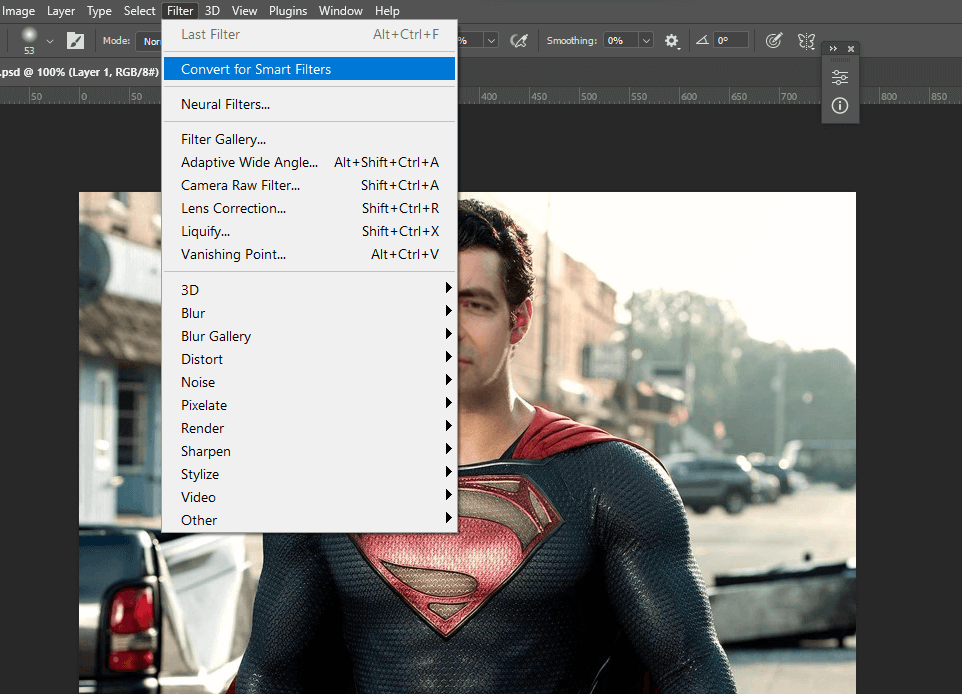 Convert for Smart Filters in Photoshop
