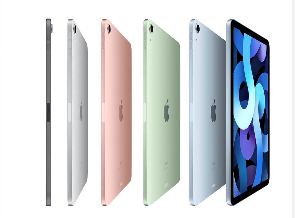 All colors of iPad Air (Space Grey, Rose Gold, Green, Blue)