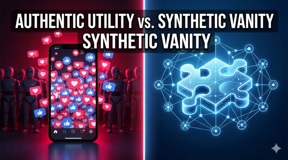 Authentic Agency vs Social Noise: AI Utility Over Vanity