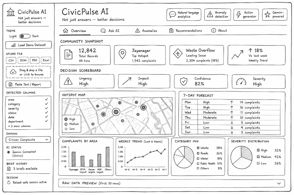 CivicPulse AI: Turning Civic Complaints into Confident DecisionsBuilt for the Hack2Skill Meet the…