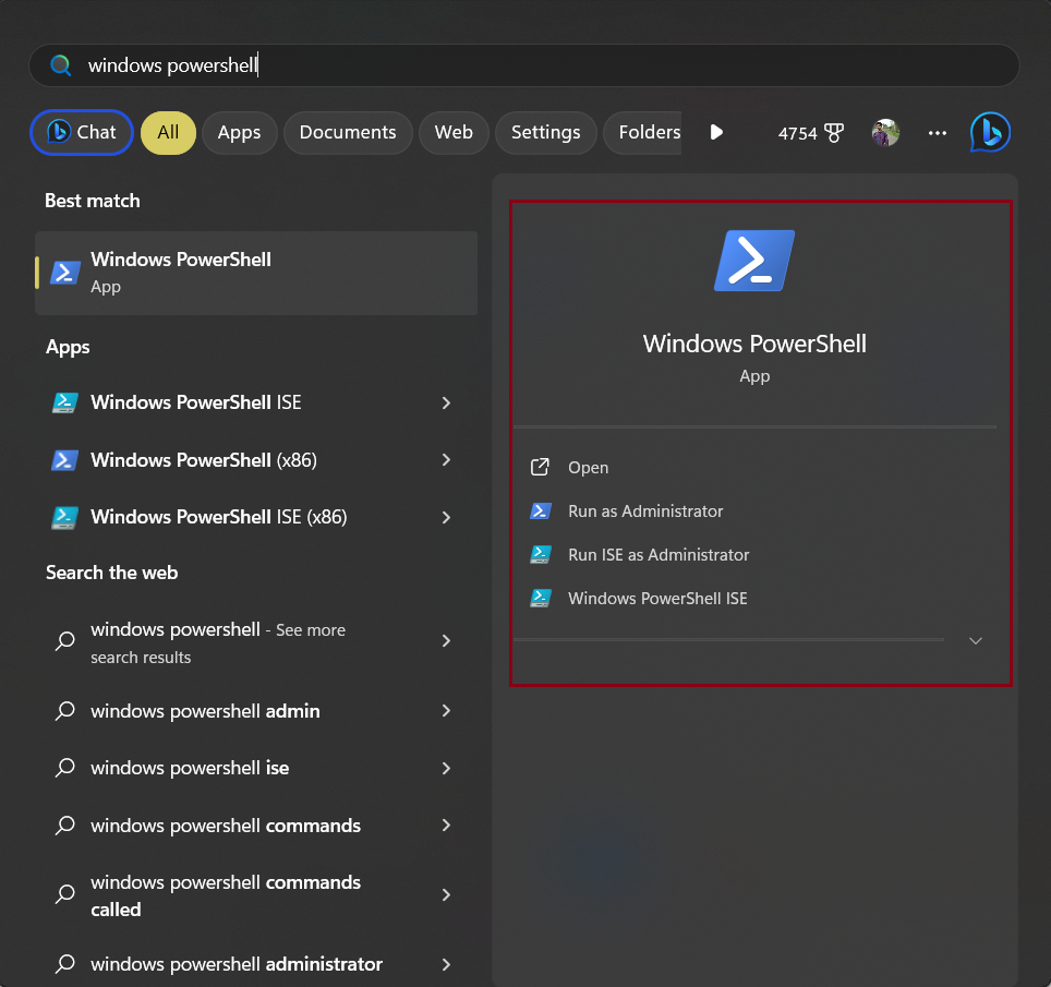 screenchot highlighting how to start PowerShell in Windows 11