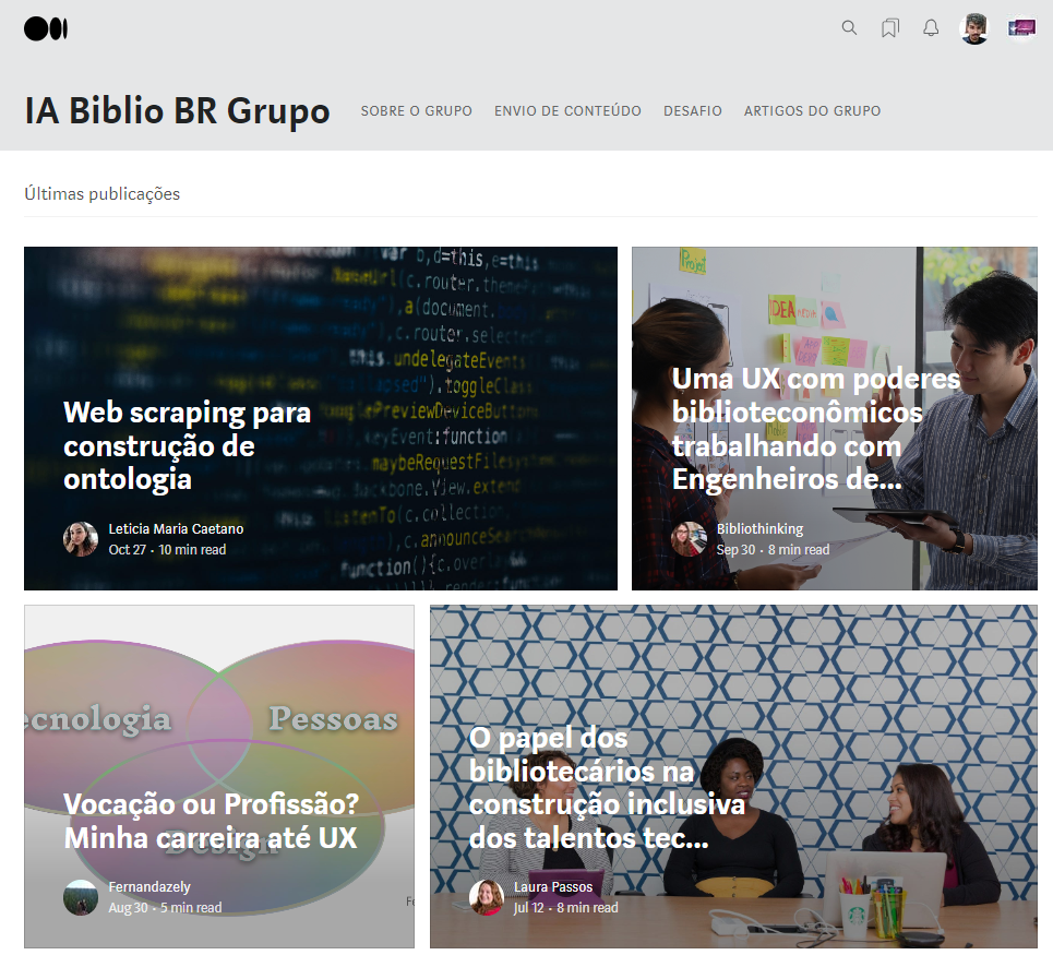 A imagem é uma colagem do Medium IA Biblio BR, com várias fotos mostrando um grupo de pessoas envolvidas em diferentes atividades.