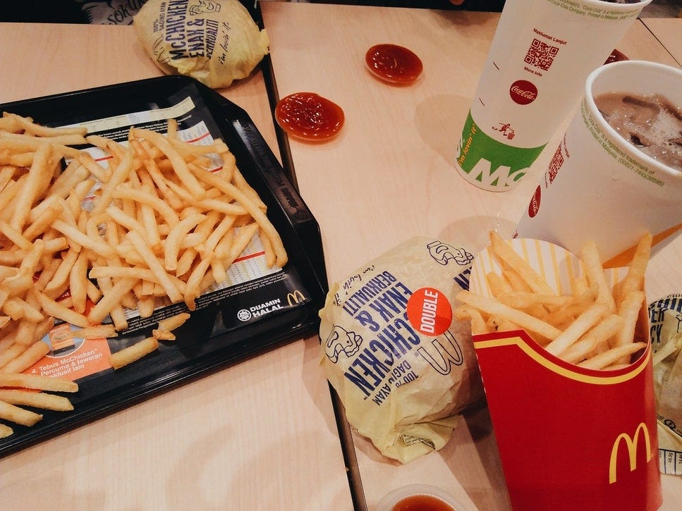 McDonald’s fries, sodas, and chicken sandwich