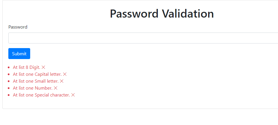 Password Validation Using Html CSS Javascript Bootstrap