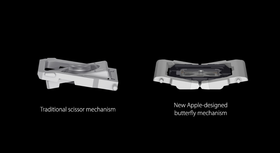 Traditional scissor mechanism and butterfly mechanism designed by Apple