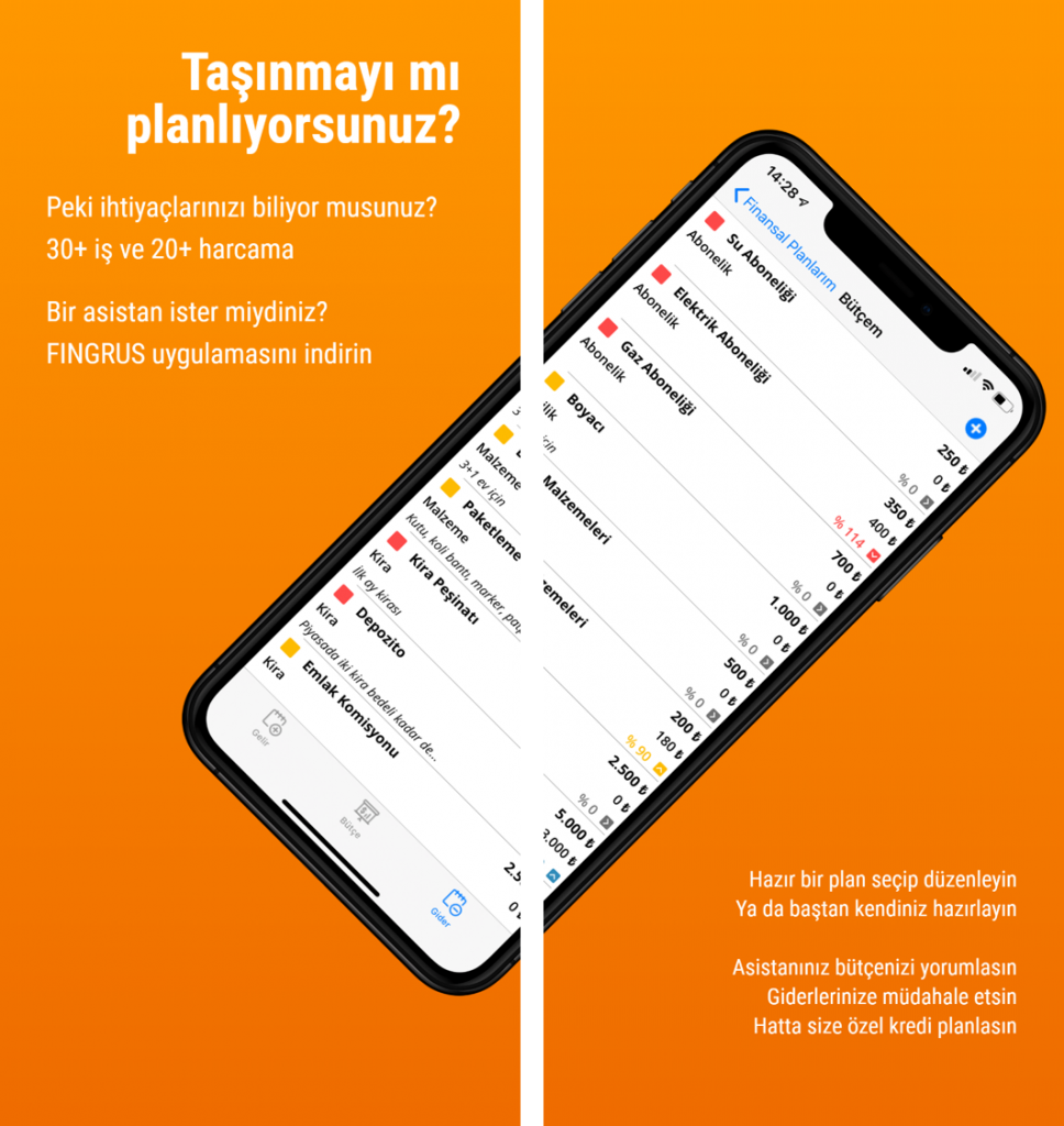 Taşınma planı ve harcamalarınızı Fingrus uygulaması ile yönetebilirsiniz