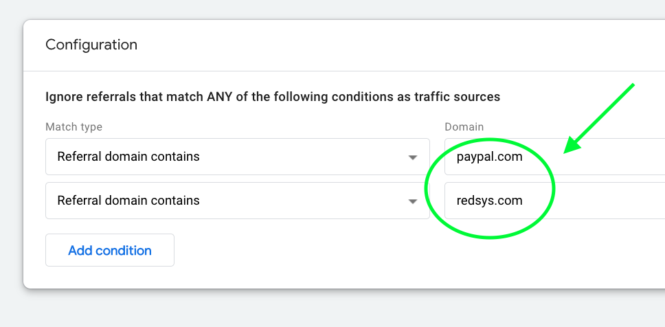 Inserting referal domain exclusion. Example: paypal.com