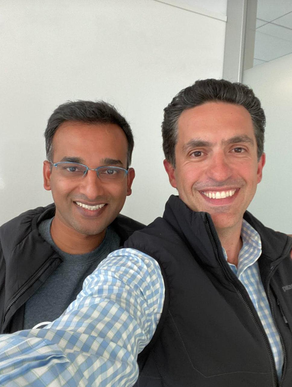 Photo of StarTree’s CEO and co-founder, Kishore Gopalakrishn, and CRV general partner Max Gazor on deal signing day in late 2019.