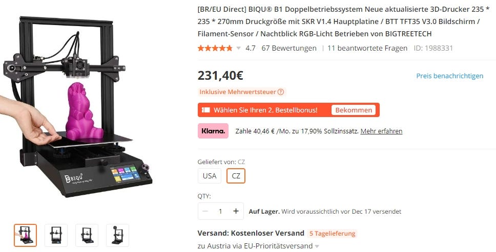 BIQU® B1 Doppelbetriebssystem Neue aktualisierte 3D-Drucker 235 * 235 * 270mm Druckgröße mit SKR V1.4 Hauptplatine / BTT TFT35 V3.0 Bildschirm / Filament-Sensor / Nachtblick RGB-Licht Betrieben von BIGTREETECH