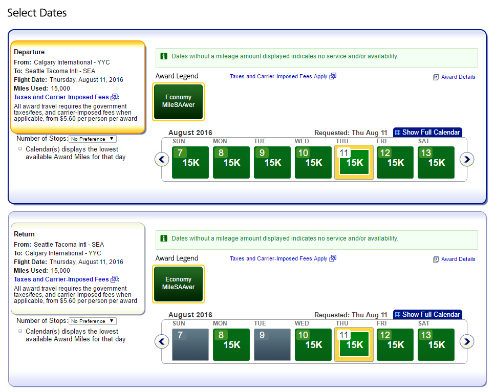 AS Availability YYC-SEA Using AA