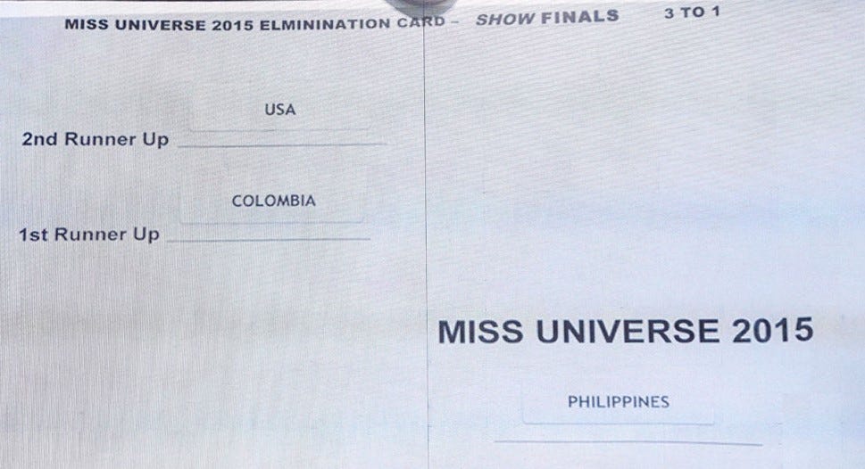 Announcement card for the Miss Universe 2015 pageant
