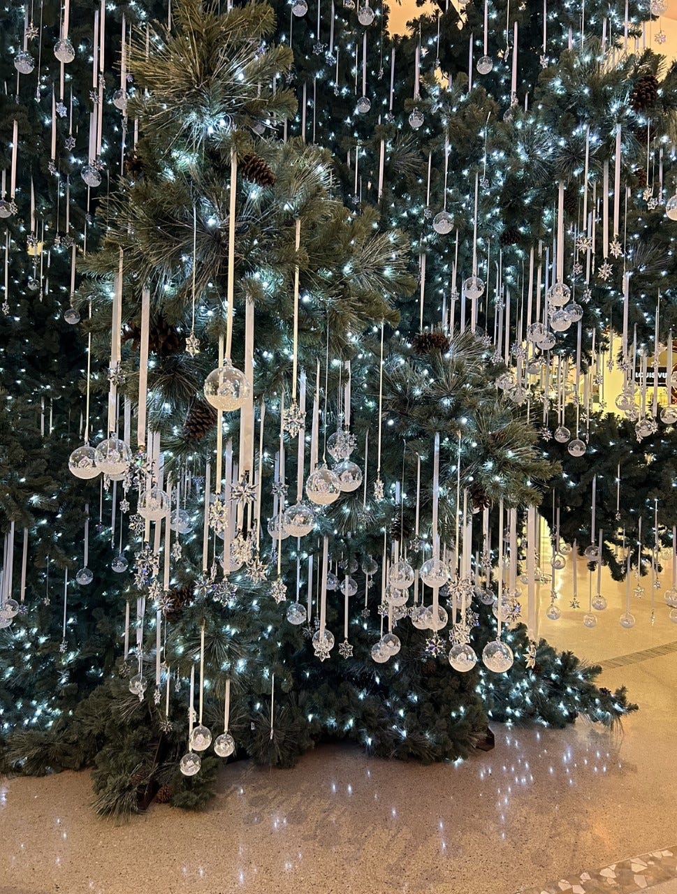 A close-up shot of the Swarovski crystal holiday tree set up in the Aria in Las Vegas.