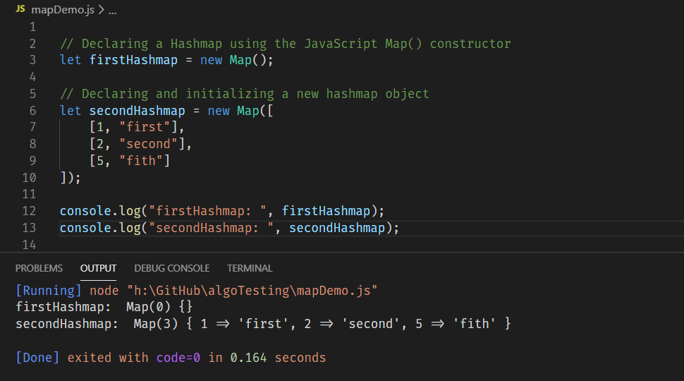 How to declare and initialize a new JS hashmap object.