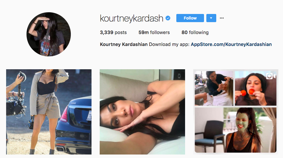 Kourtney Kardashian Top Instagram Influencer