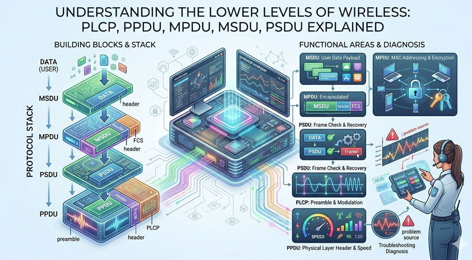 Understanding the Lower Levels of Wireless: PLCP, PPDU, MPDU, MSDU, PSDU Explained