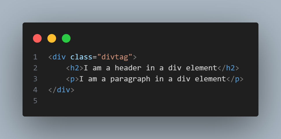 Snippet of a div tag with other elements contained