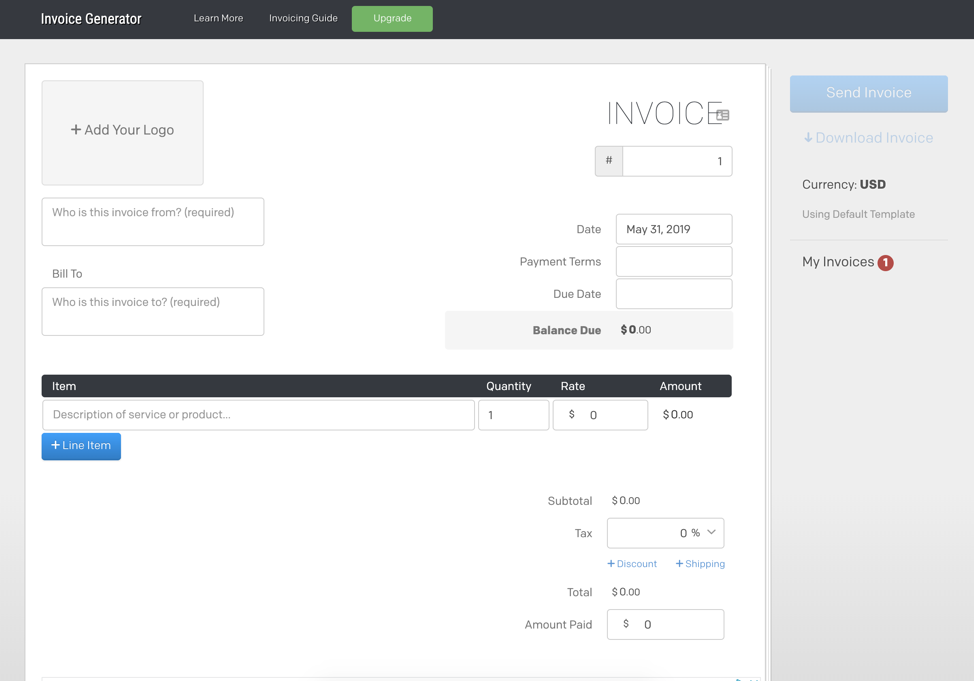 Screenshot Invoice Generator Dashboard