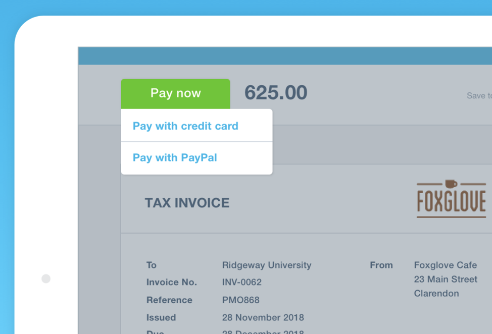 Screenshot Xero payments feature