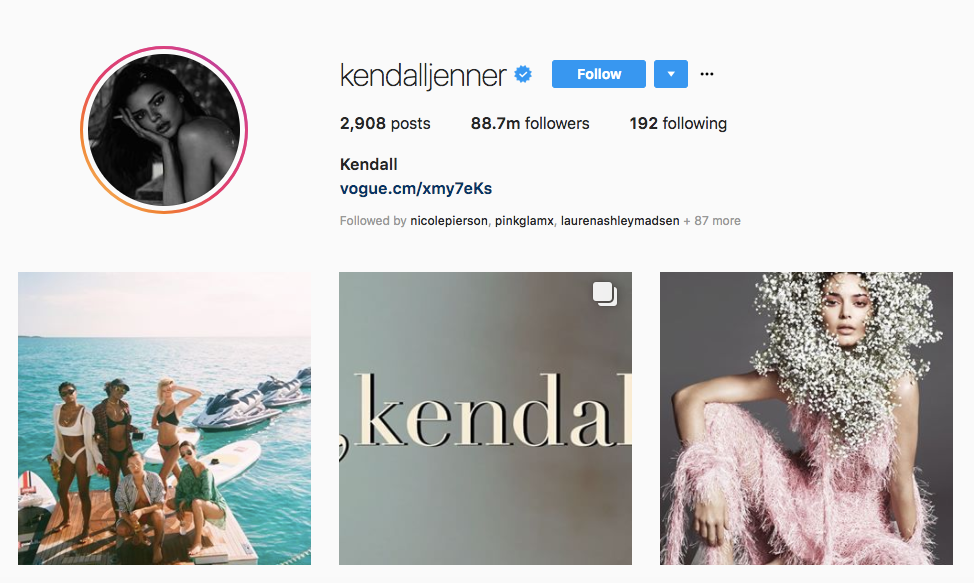 Kendall Jenner Instagram Brand Influencers