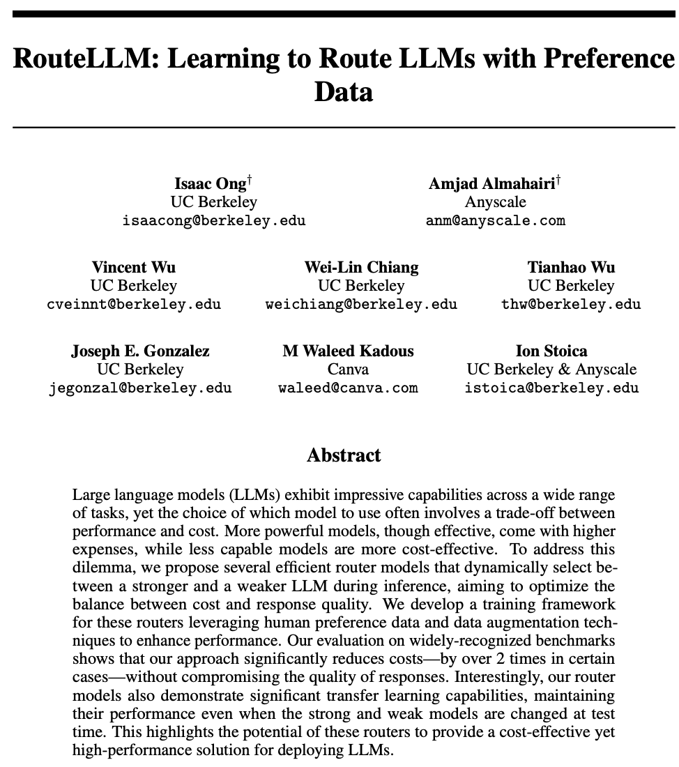 Route LLM: Learning to route LLMs with Preference data