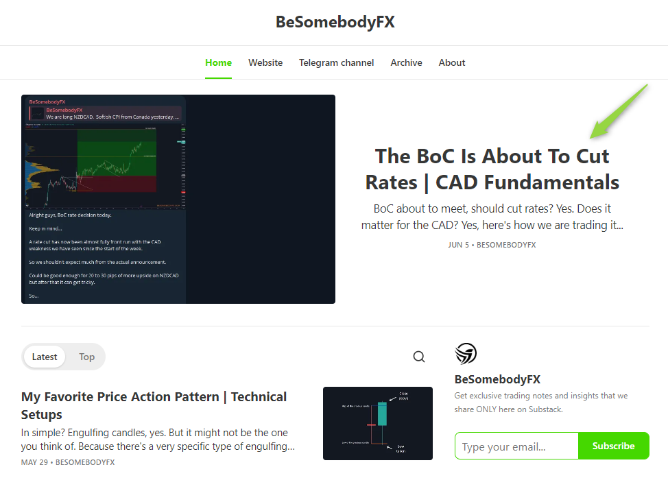 BeSomebodyFX Substack where to find useful trading insights
