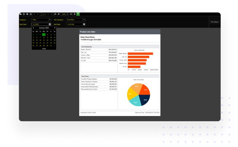 Report Viewer for SSRS Reports — Stunning built-in themes.