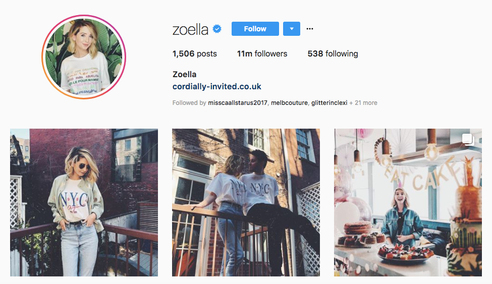 Zoella top female social media influencer