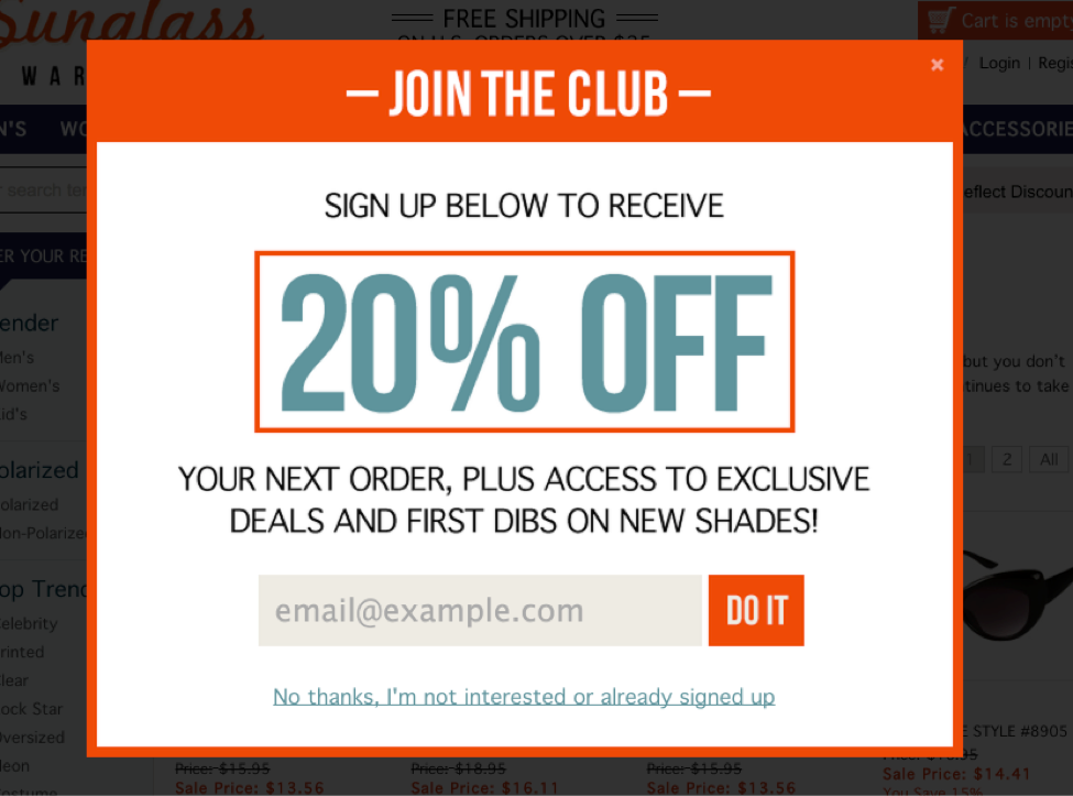 Example of compelling CTA on email signup form