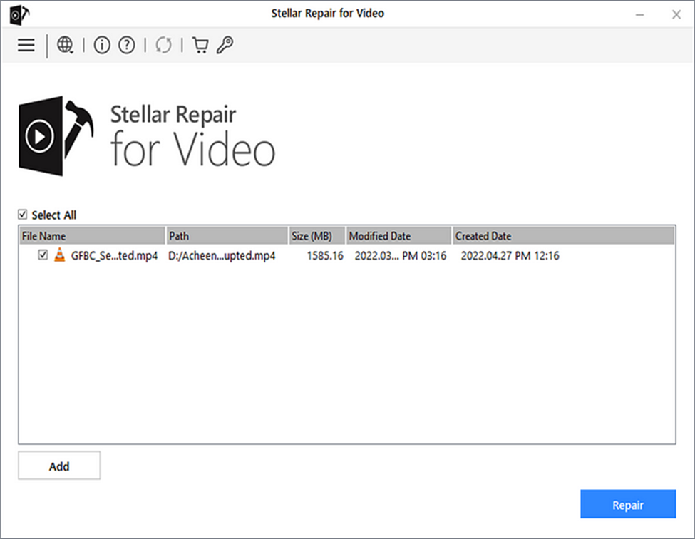 Stellar Video Repair- Click ‘Repair’