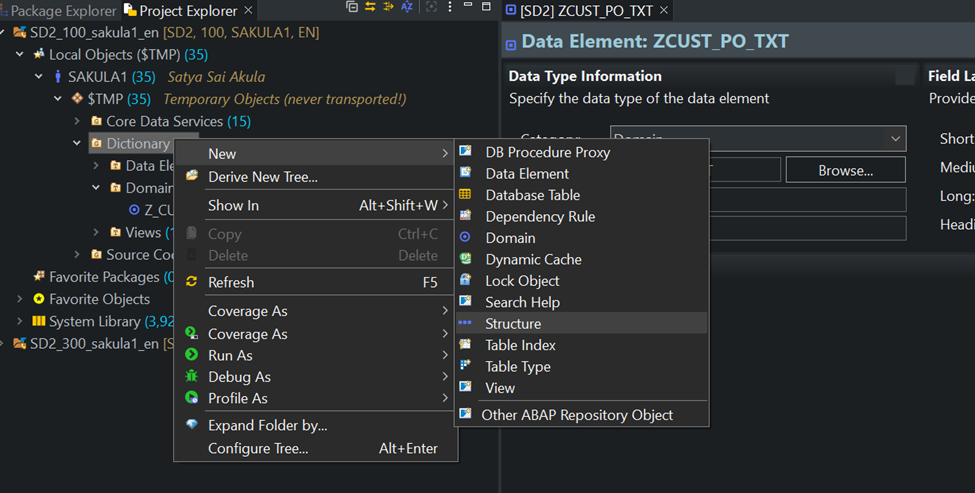 How to Create a Structure in Eclipse HANA Studio