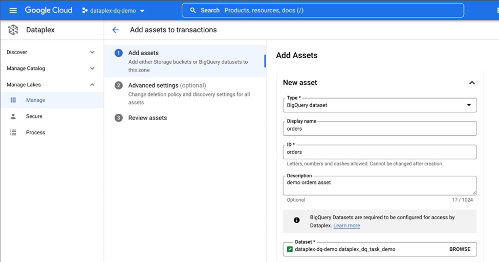 BigQuery dataset added as Dataplex asset