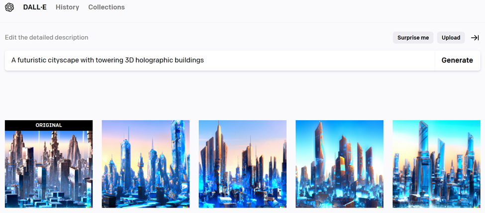 futuristic cityscape with towering 3D holographic buildings