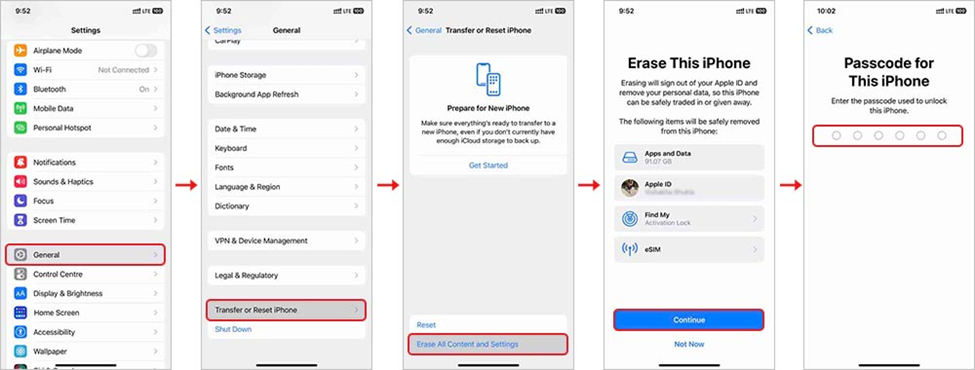 Erase iPhone using Settings