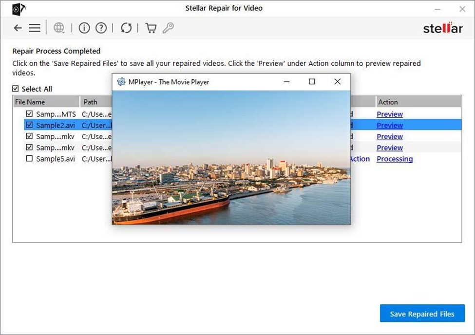 Stellar Repair for Video- View the preview of repaired files.
