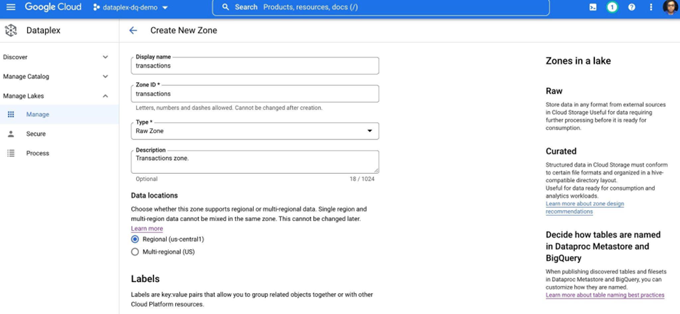 Create a Dataplex Raw Zone