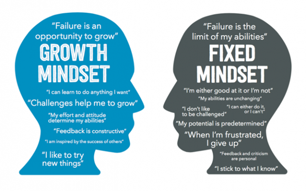 A picture showing differences between growth mindset and fixed mindset