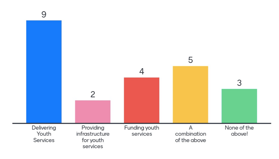 Image shows a bar chart of different types of youth service, based on a poll of the event attendees