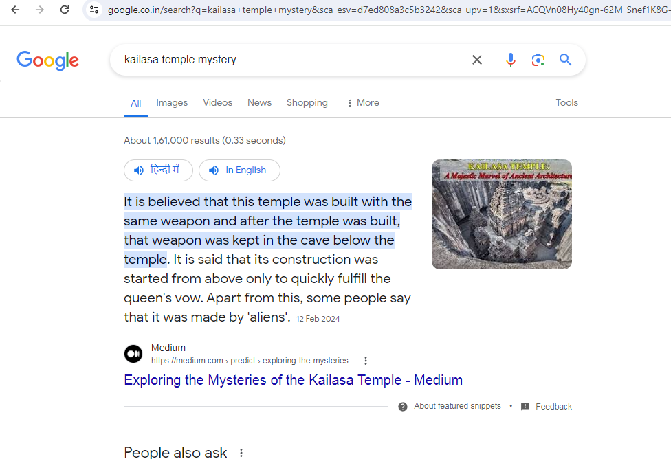 Google search results of Medium article