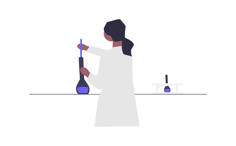 Scientist adds liquid to a beaker in a lab
