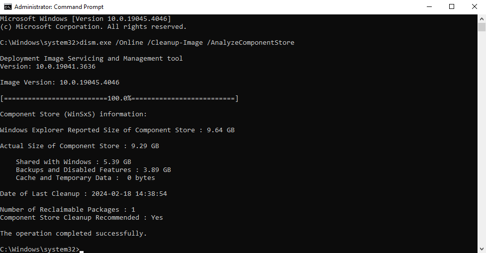 Run the command to analyze the component store