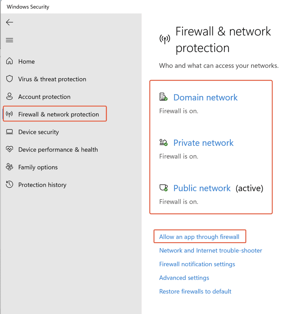 Select Firewall & network protection