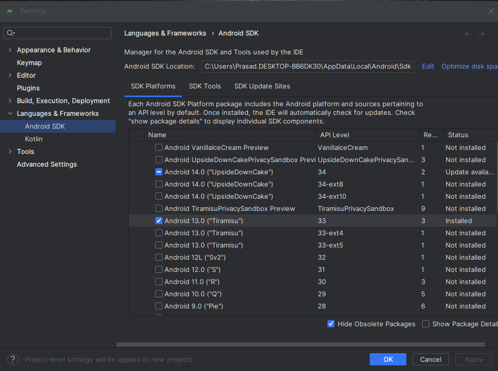 Android Studio SDK Download Page