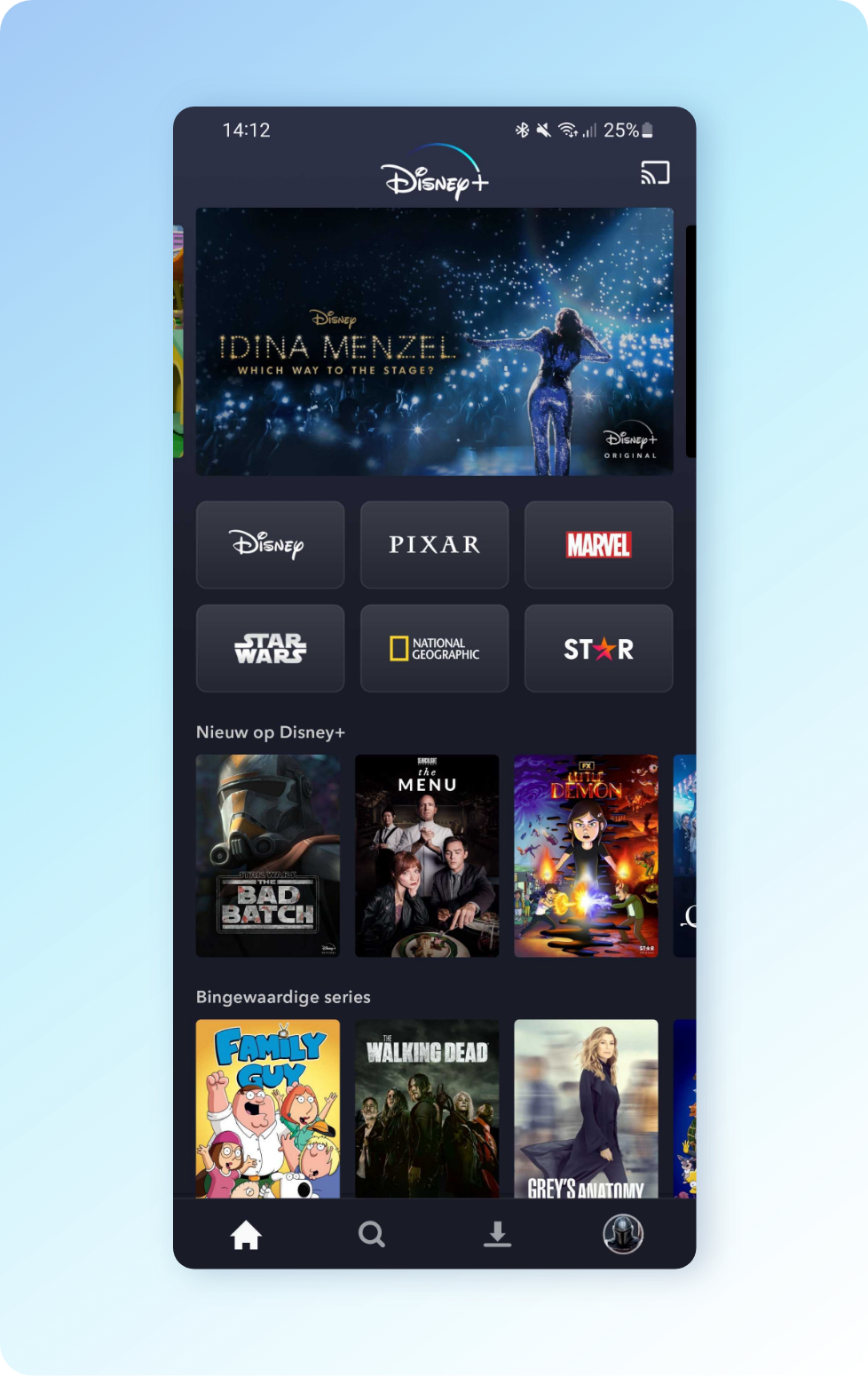 A complete mockup of the current Disney+ homepage, showing featured content, collections and popular shows