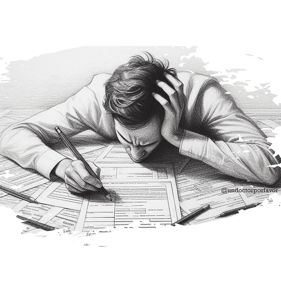 A pencil drawing of a person experiencing confusion as he tries to fill complicated census forms