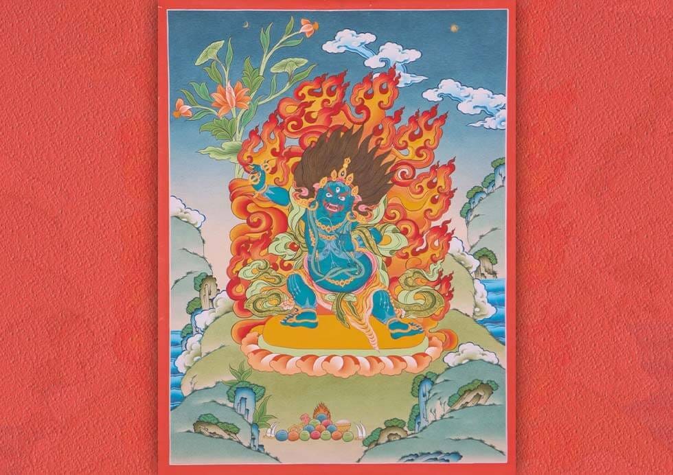 Thangka Painting of Vajrapani Bodhisattva The Indestructible Hand of Buddha by Cottage9.com
