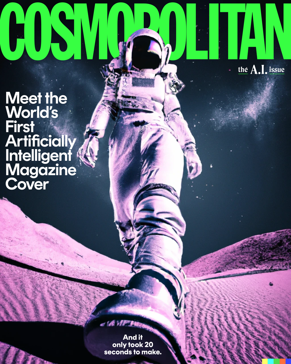 Magazine cover with a strong female president astronaut warrior walking on the planet Mars, digital art synth-wave