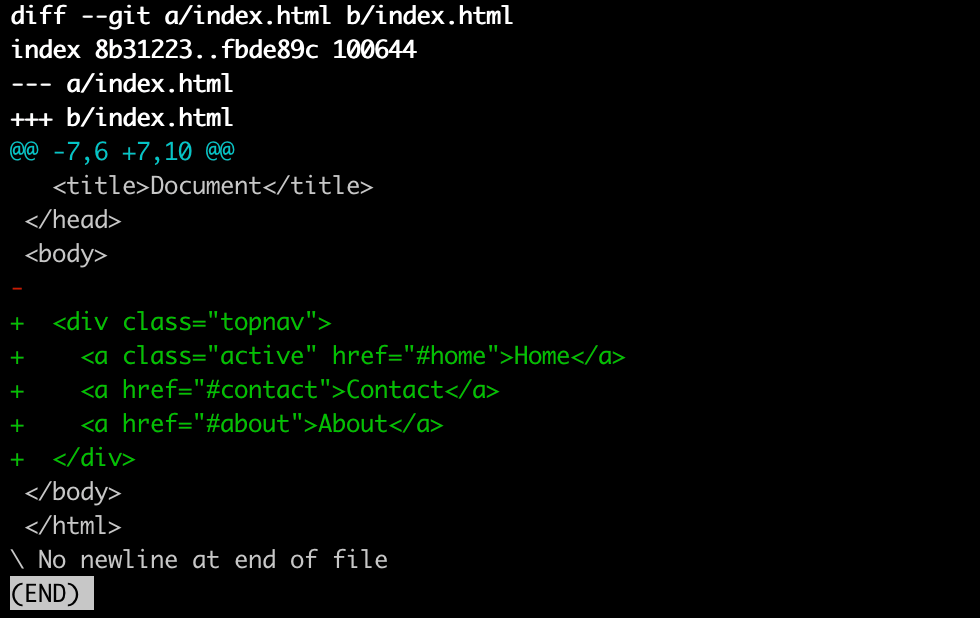 Git diff displayed in terminal