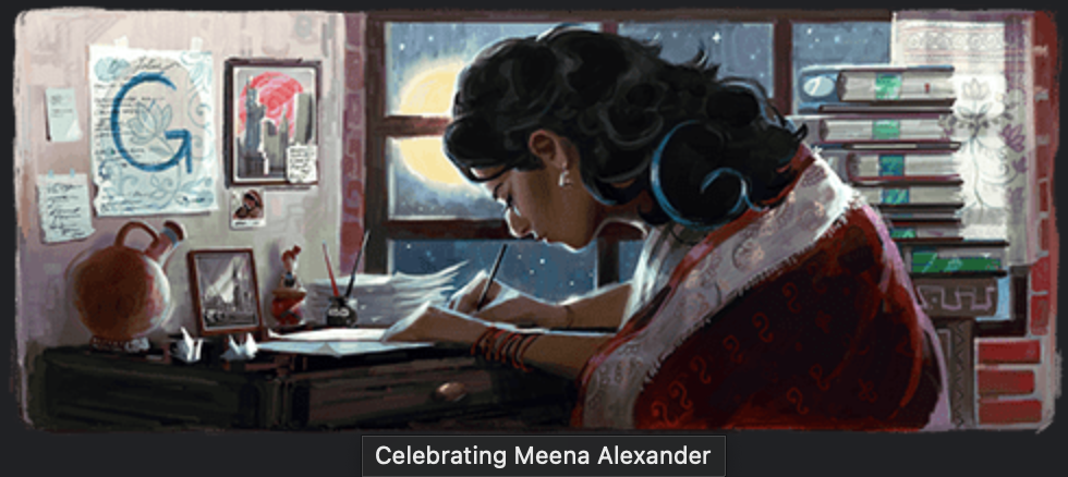 A drawing representation of Meena Alexender from Google’s Doodle on May 1st in 2024