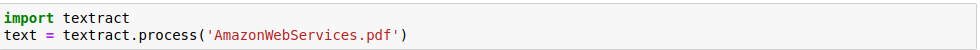 We are using textract to extract text from pdf files by using the method process which takes arguments such as path to file
