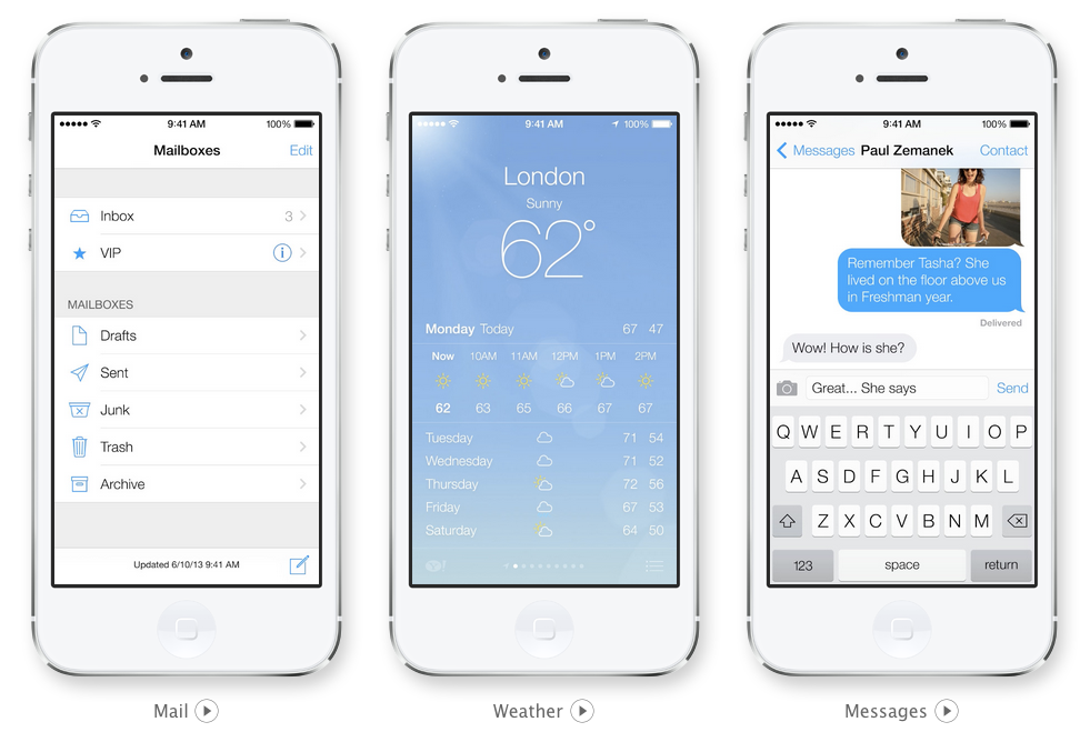 Screen shots of iOS7, from apple.com